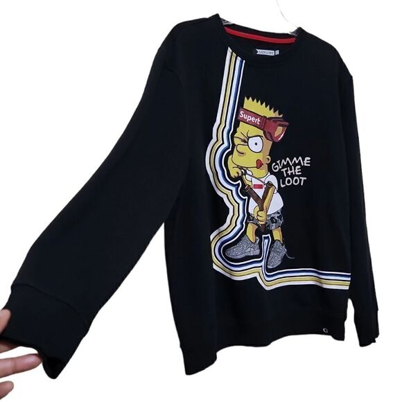 Genuine Bart Simpson Black Graphic Men's Sweatshirt Size Large - Picture 7 of 9